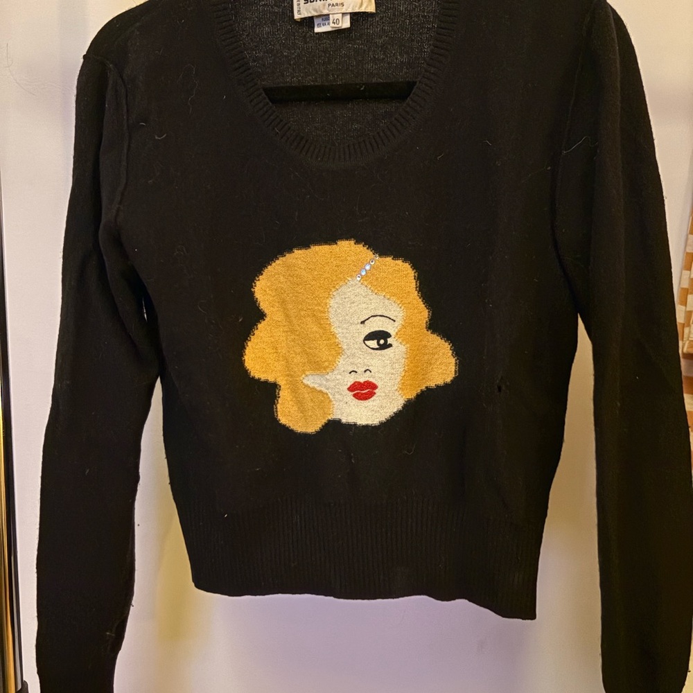 Vintage Sonia Rykiel Black Sweater with Marilyn Design